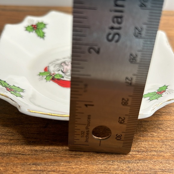 Vintage Bone China Jolly Santa Holly Mistletoe Holiday Christmas Small Dish - Picture 9 of 10